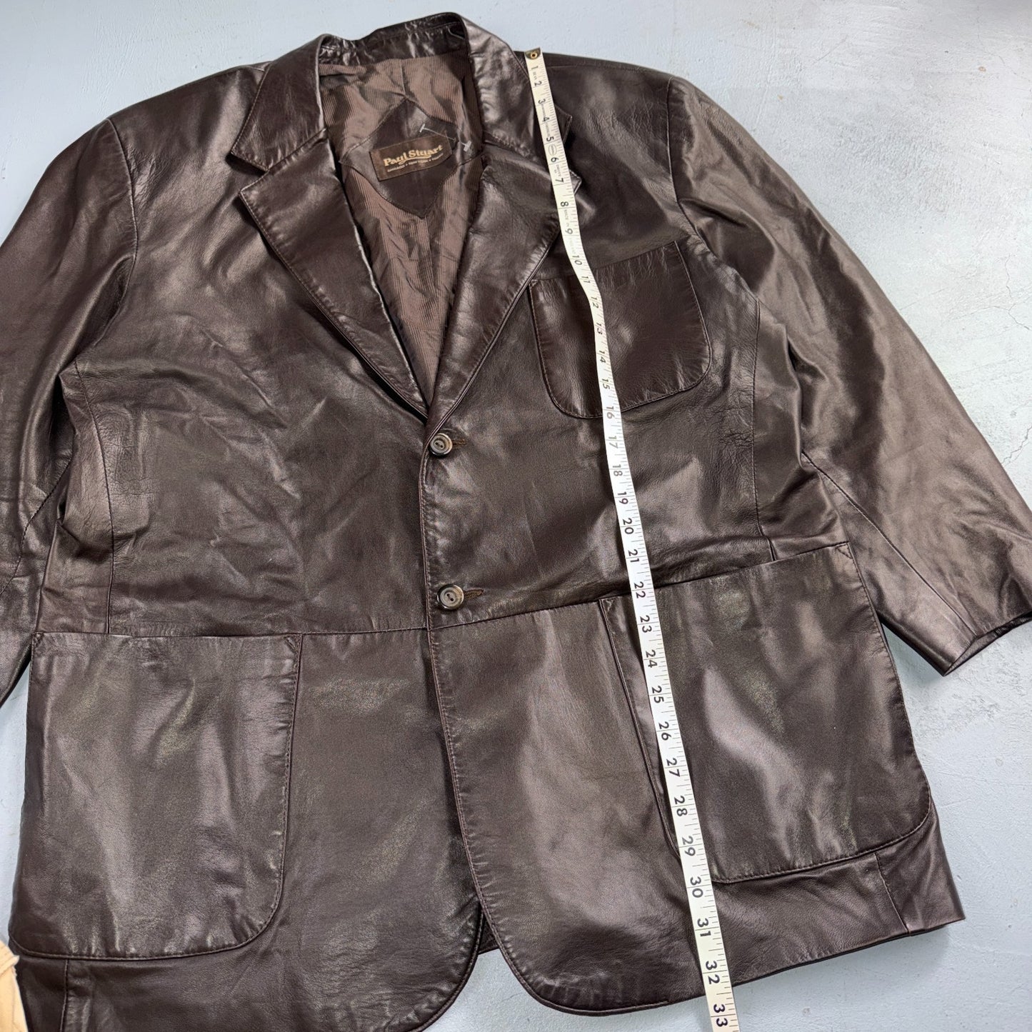 Paul Stuart Mens Vintage Brown Leather Jacket XL Chore Coat Pockets EUC Blazer