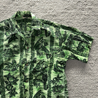 Vintage 50s Hawaiian Aloha Print Shirt Rockabilly Honolulu 60s Button USA Green