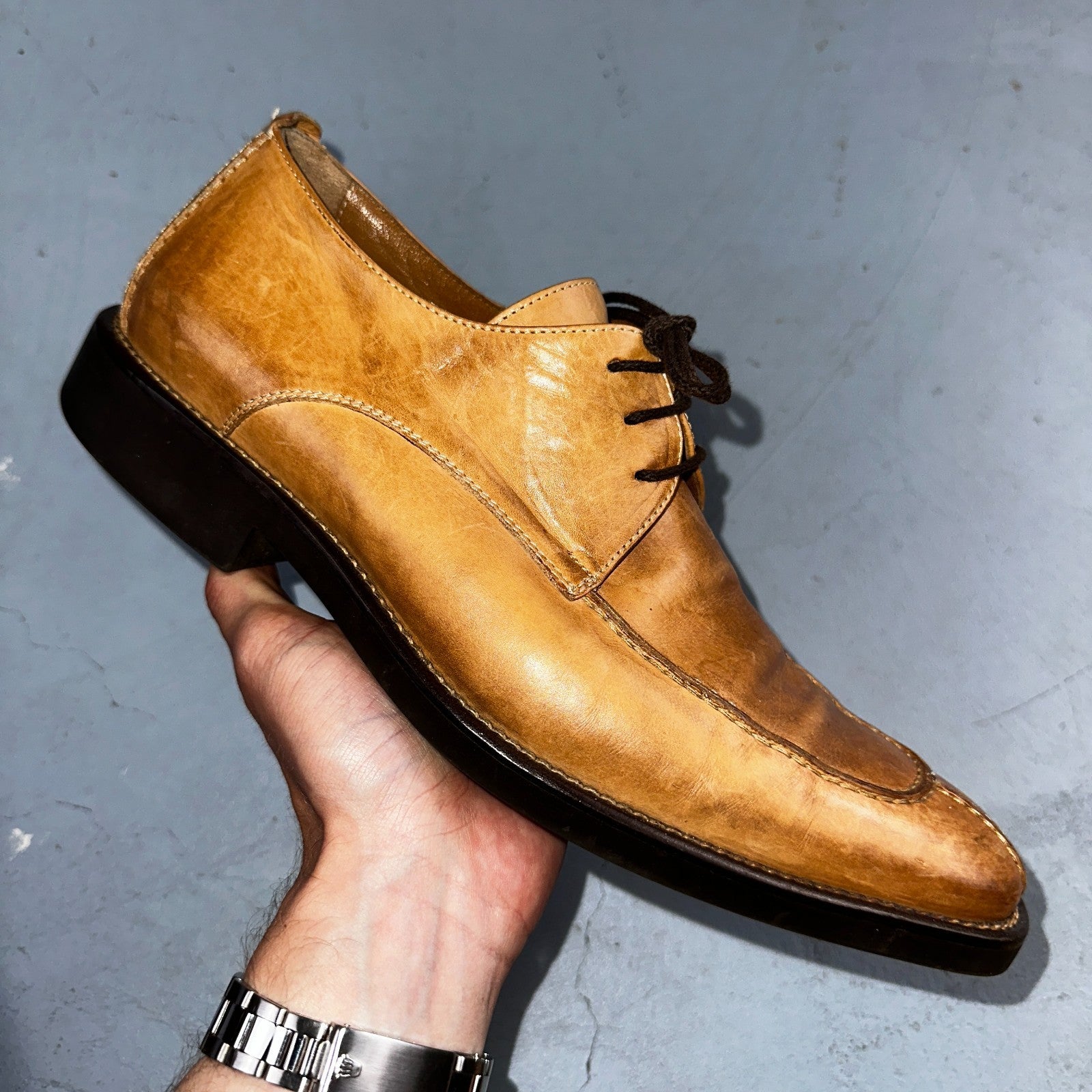 Michael Toschi Mario Men's Lace-up Brown Leather Shoes 8.5 Long Toe Classy