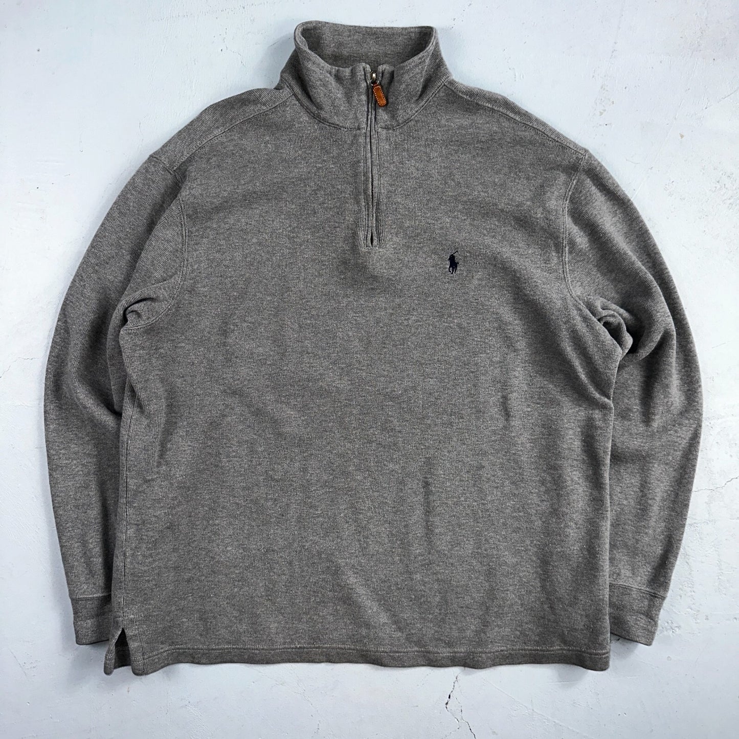 Polo Ralph Lauren Sweater Mens Large Gray Heather 1/4 Zip Mock Neck Pony VTG