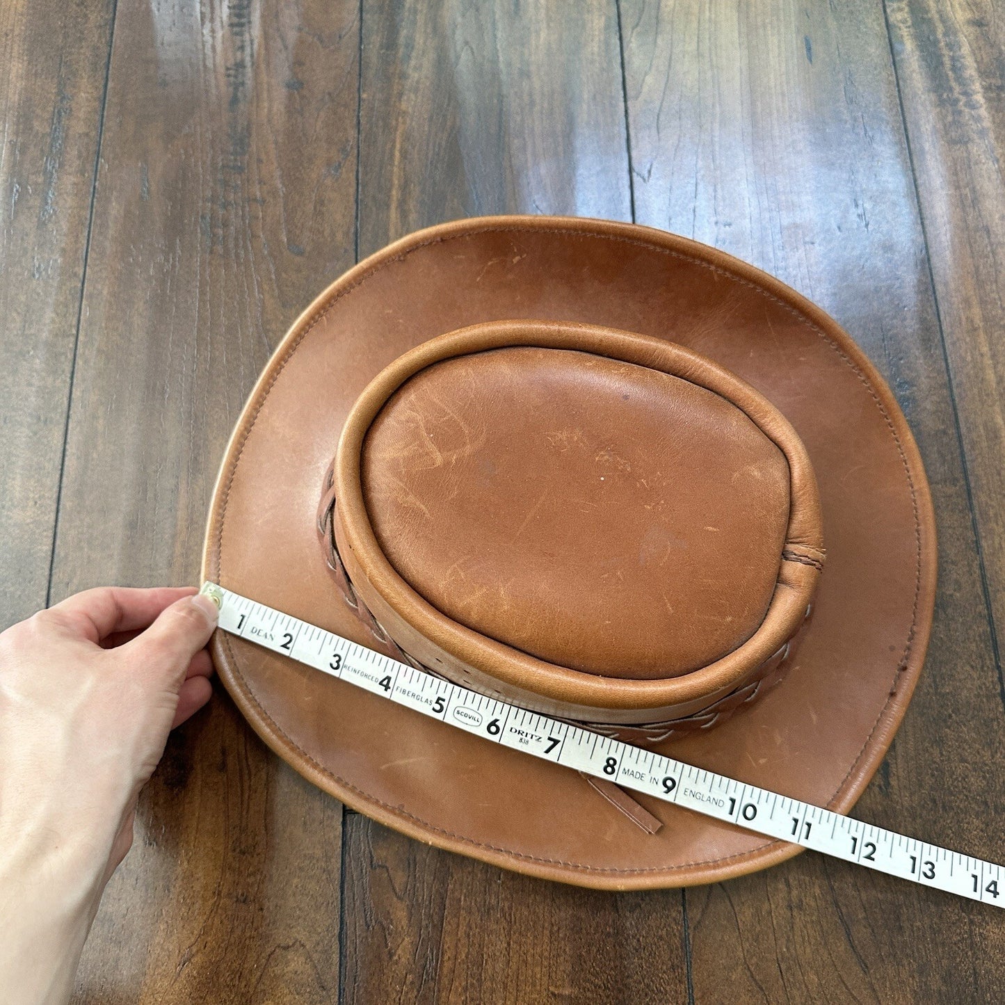 Vtg 1980s Leather Hat Suede Australia Hippy Suede Leather HAT Mens 20 Inch 80s