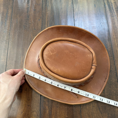 Vtg 1980s Leather Hat Suede Australia Hippy Suede Leather HAT Mens 20 Inch 80s