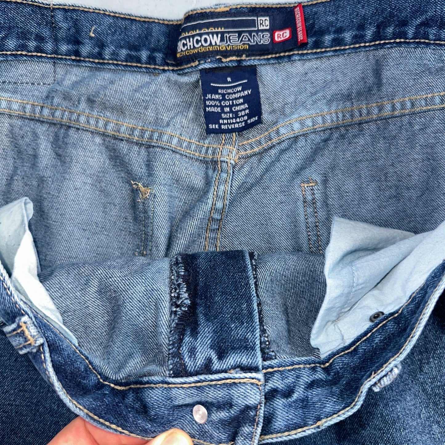 Richcow Jeans Vintage Y2K Carpenter Blue Denim Jeans Mens Size 38x32 Embroidery