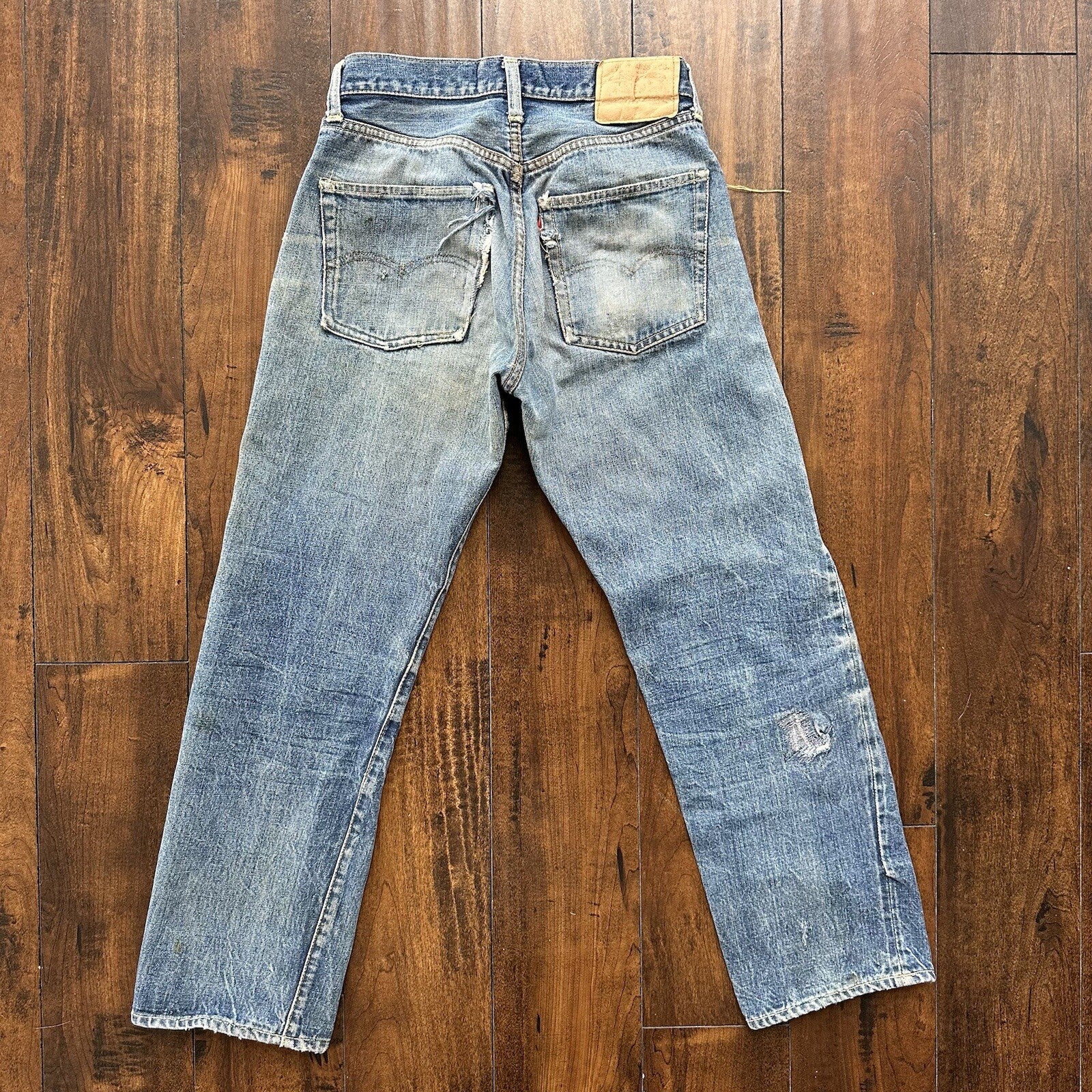 Levis 501 XX Big E True Vintage 60s Redline THRASHED Denim Jeans 1960s 27x26