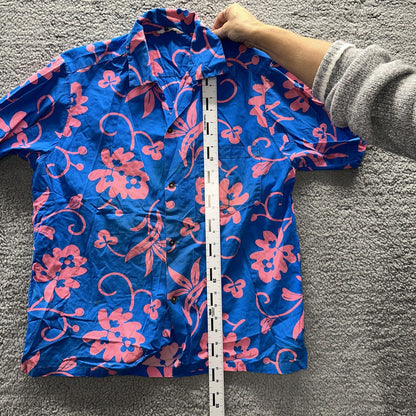 Vintage 50s Hawaiian Aloha Print Shirt Rockabilly Honolulu 60s Button USA Pink