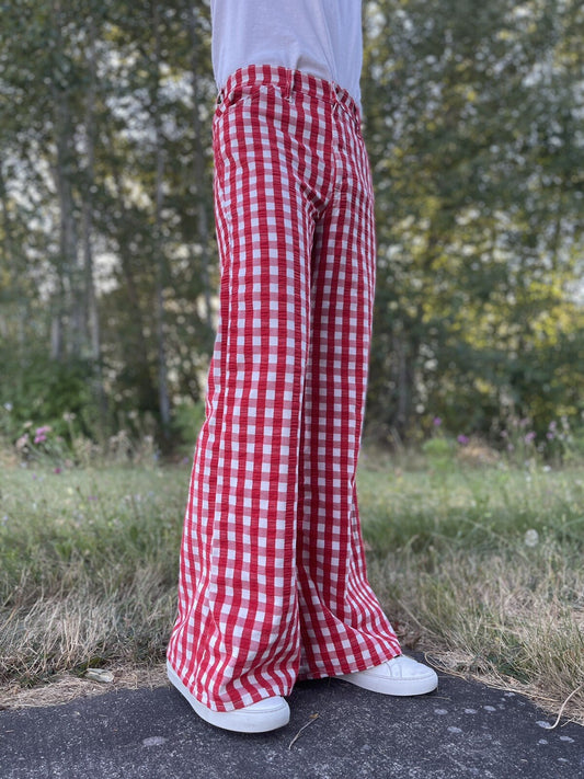 Vintage Levis 60s Big E Flare Red Pants Denim Jeans Boot Cut 517 Checkerboard