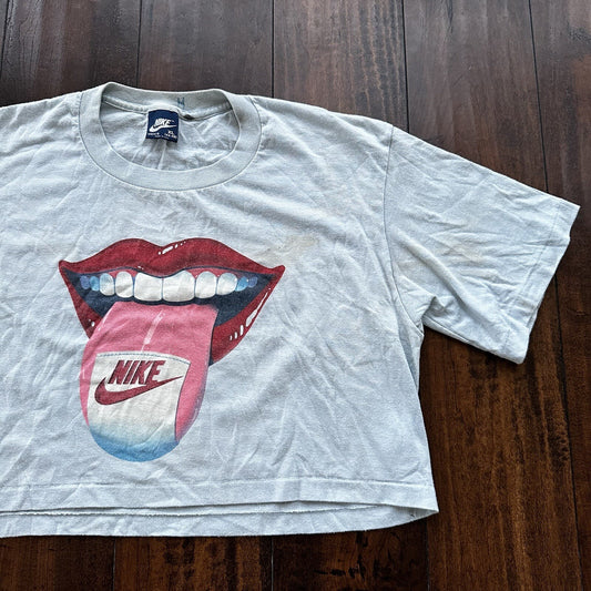 Nike Lips Vintage T Shirt 80s USA Rare Crop Grunge Skate Hot Dare Tongue Gym