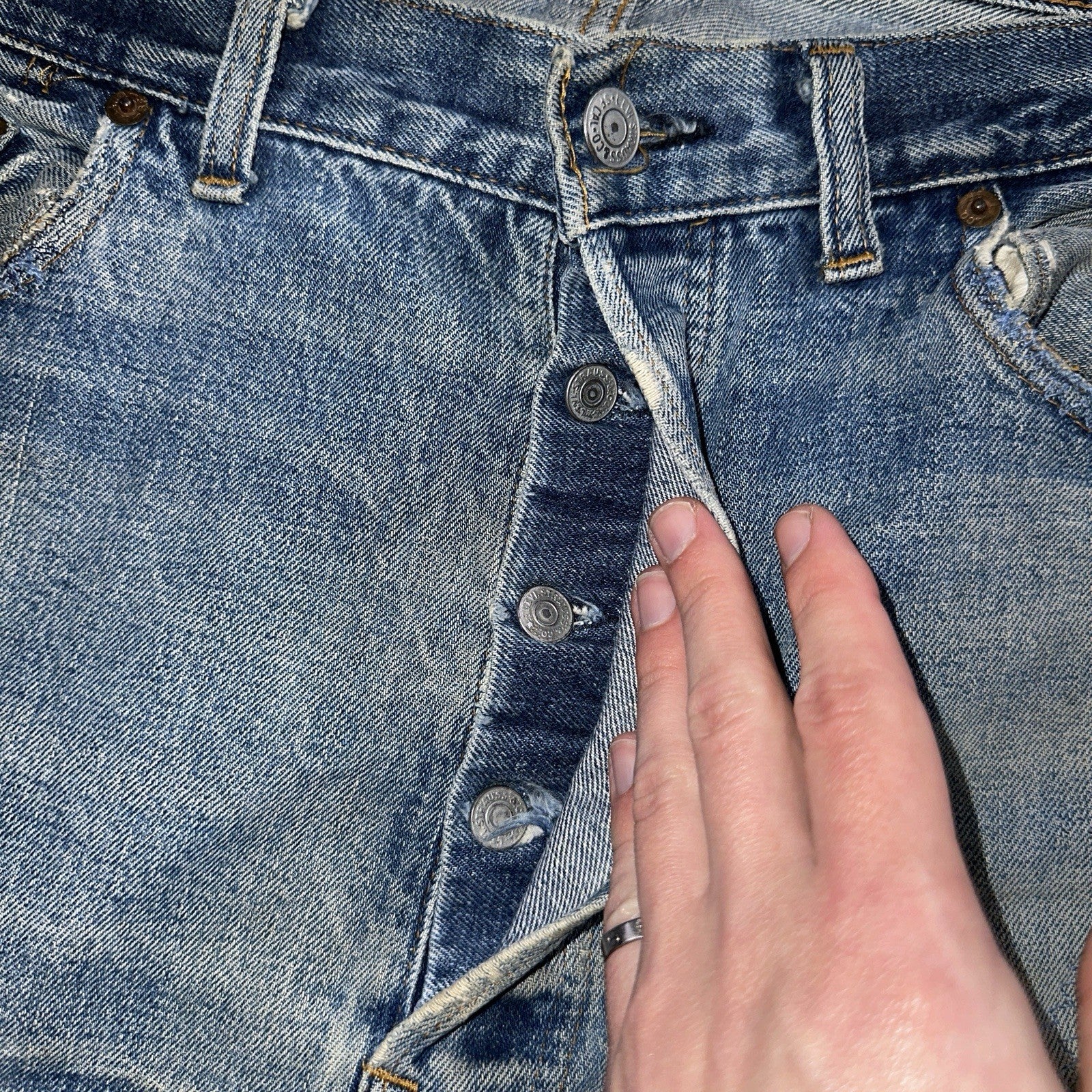 Levis 501 VTG 70s SS Redline Selvedge Jeans XX Med Wash Thrashed Act 35x26