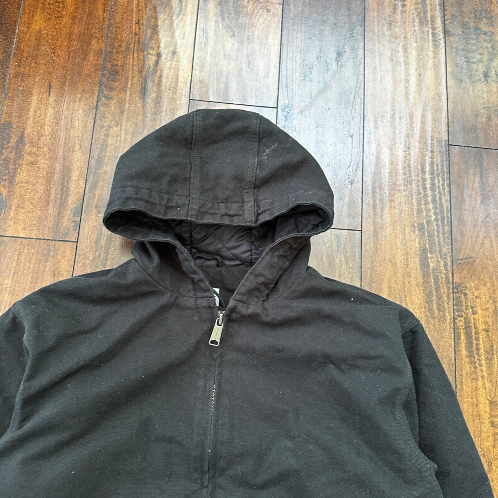 VTG Carhartt Active Jacket Adult XL Duck Canvas Black Workwear Hood 104050