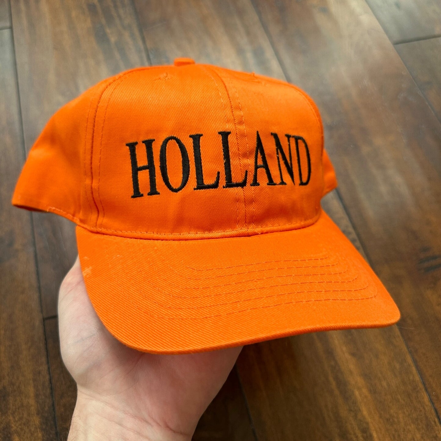 Holland Bright Orange VTG Hat Cap Snapback Cool Basic Text Casual