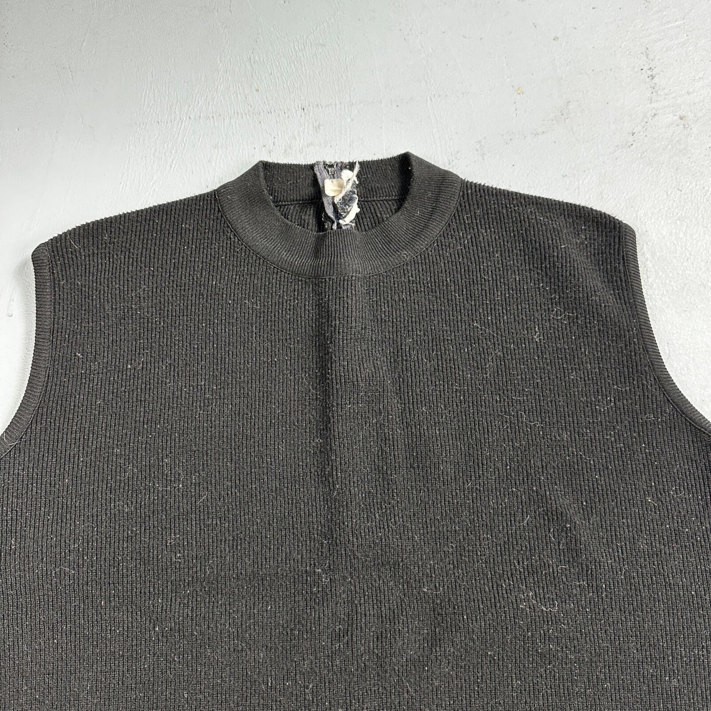 Black Cute Womens Knit No Sleeve Sweater 70s 80s Basic Essentials Look