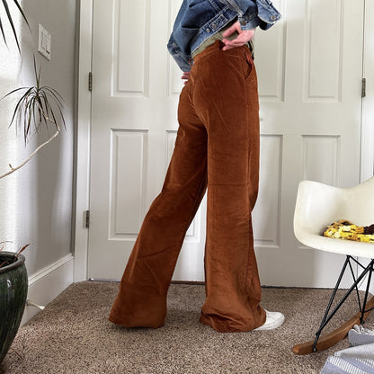 VTG Alpaq California 1970s Pants 26x31 Brown Velour High Waist Flair Rockabilly