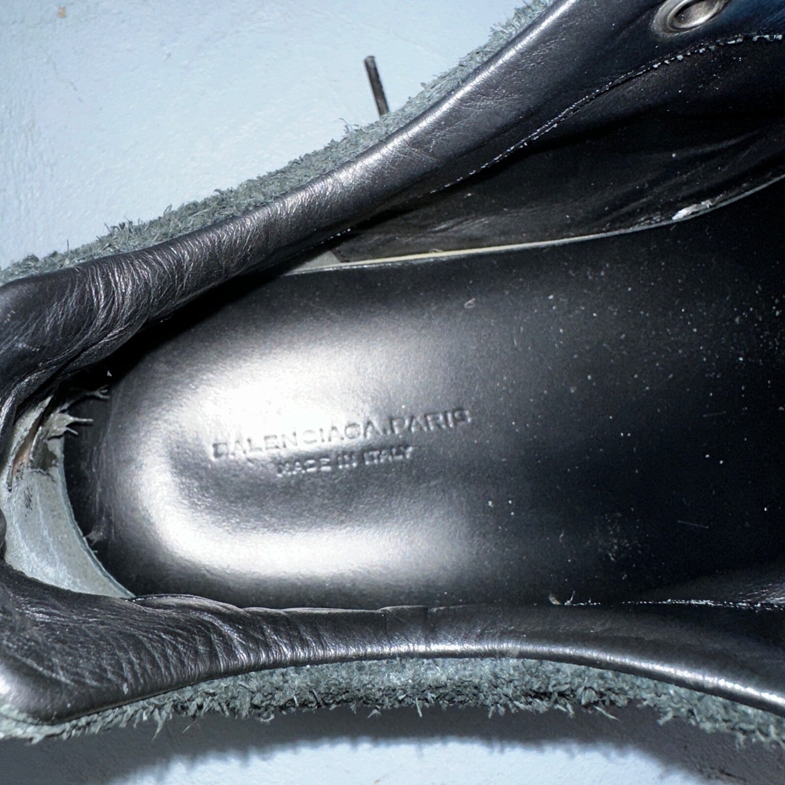 Balenciaga Paris Black Distressed Leather And Suede Sneaker Trainer Mens Size 42