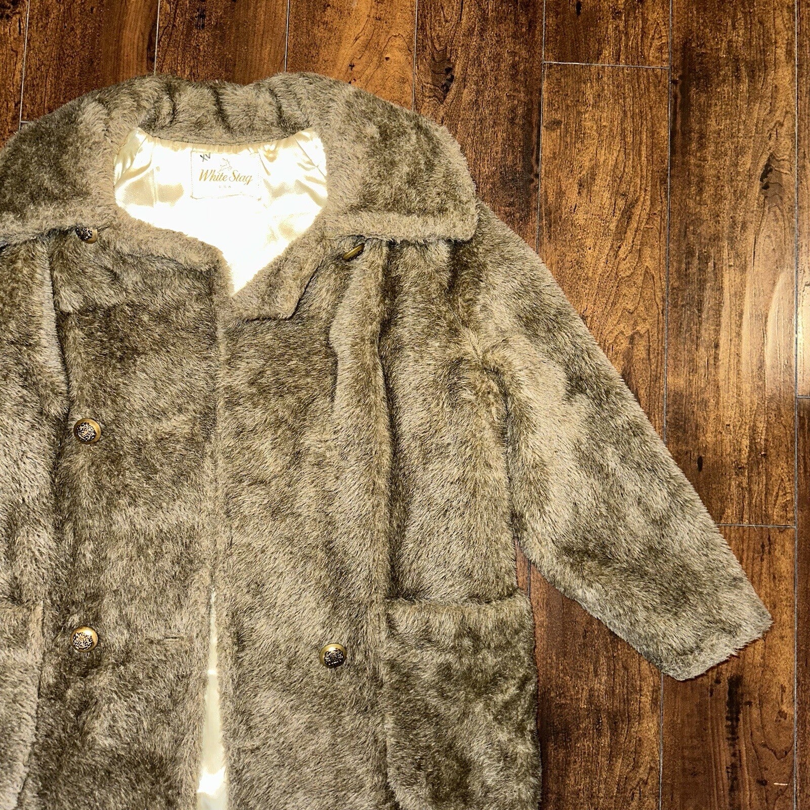 Vtg 50s 60s WHITE STAG Faux Fur Button Up Coat Jacket Union Rockabilly Rare