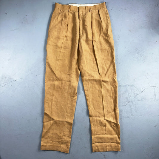 Polo Ralph Lauren 34x34 Brown Linen Pleated High Waist Mens Pants VTG 90s Beige