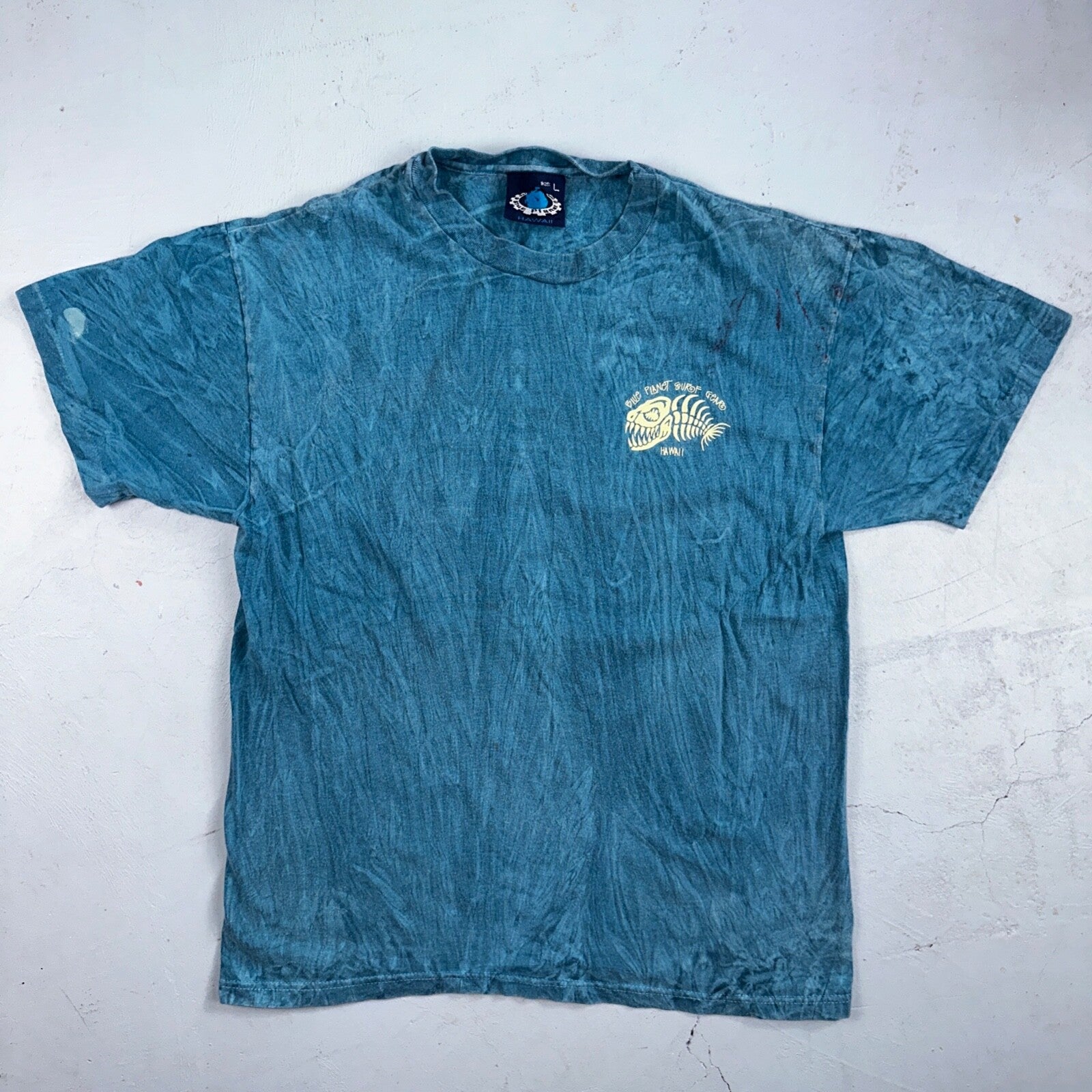 Surf Blue Planet Tye Dye 80s USA Hawaii VTG T Shirt Single Stitch Fish Ocean