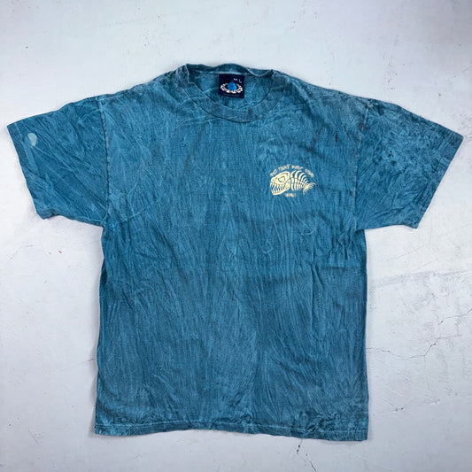 Surf Blue Planet Tye Dye 80s USA Hawaii VTG T Shirt Single Stitch Fish Ocean