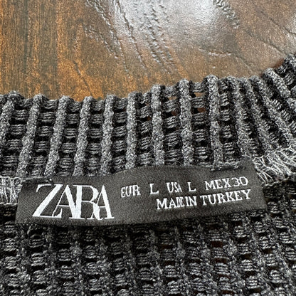Zara Knit Chainmill Womens Sweater Shirt Size L Black/Grey Cute Top Crop