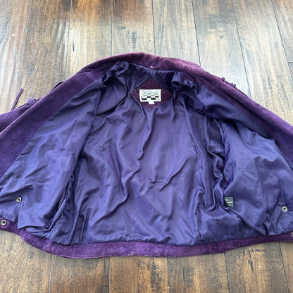 VTG Yearbook 1980s Suede Leather Jacket Purple Tassels Cowgirl Cowboy 80s 70s