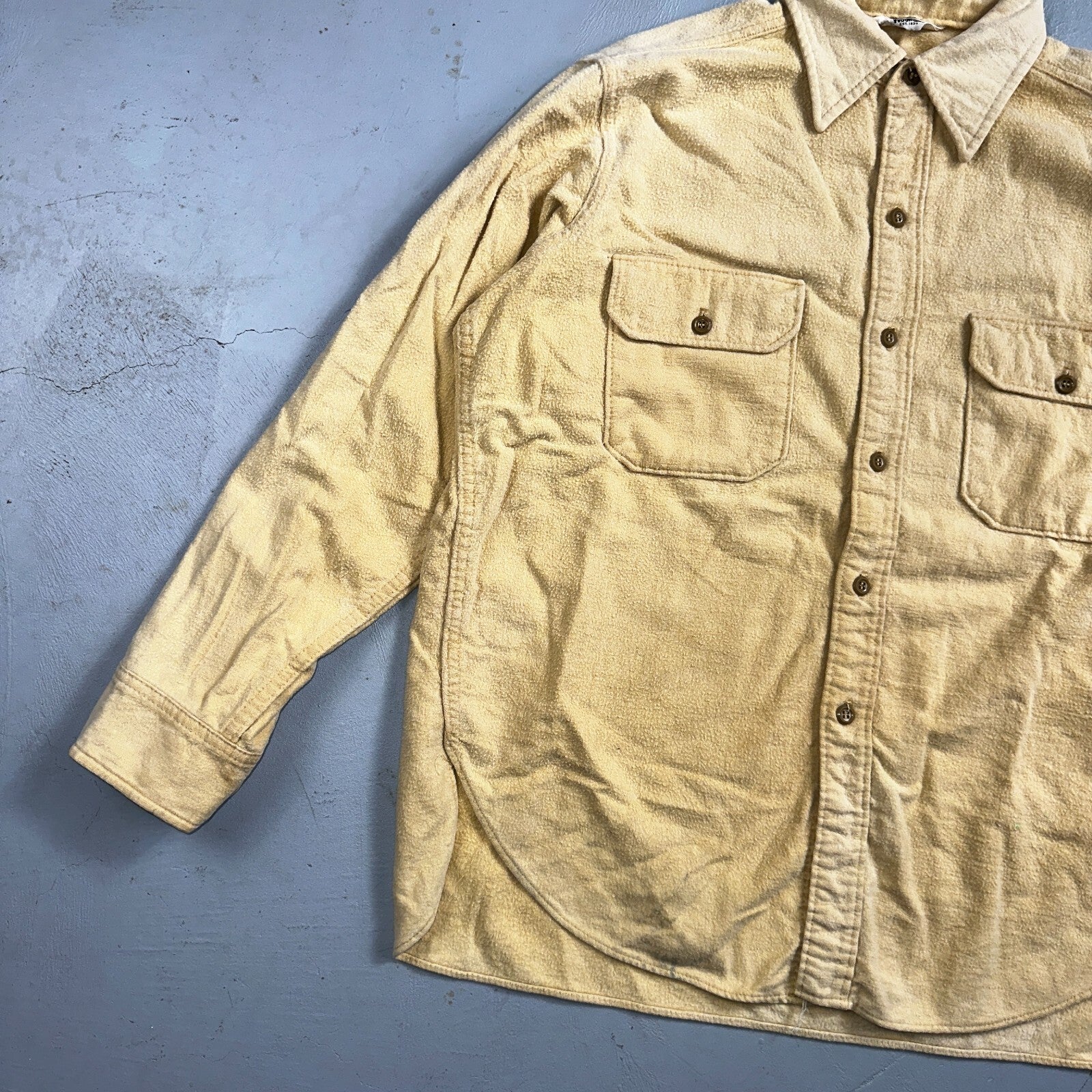 Vintage Woolrich Chamois Button Up Shirt Heavy Cotton Mens XL USA Yellow 70s
