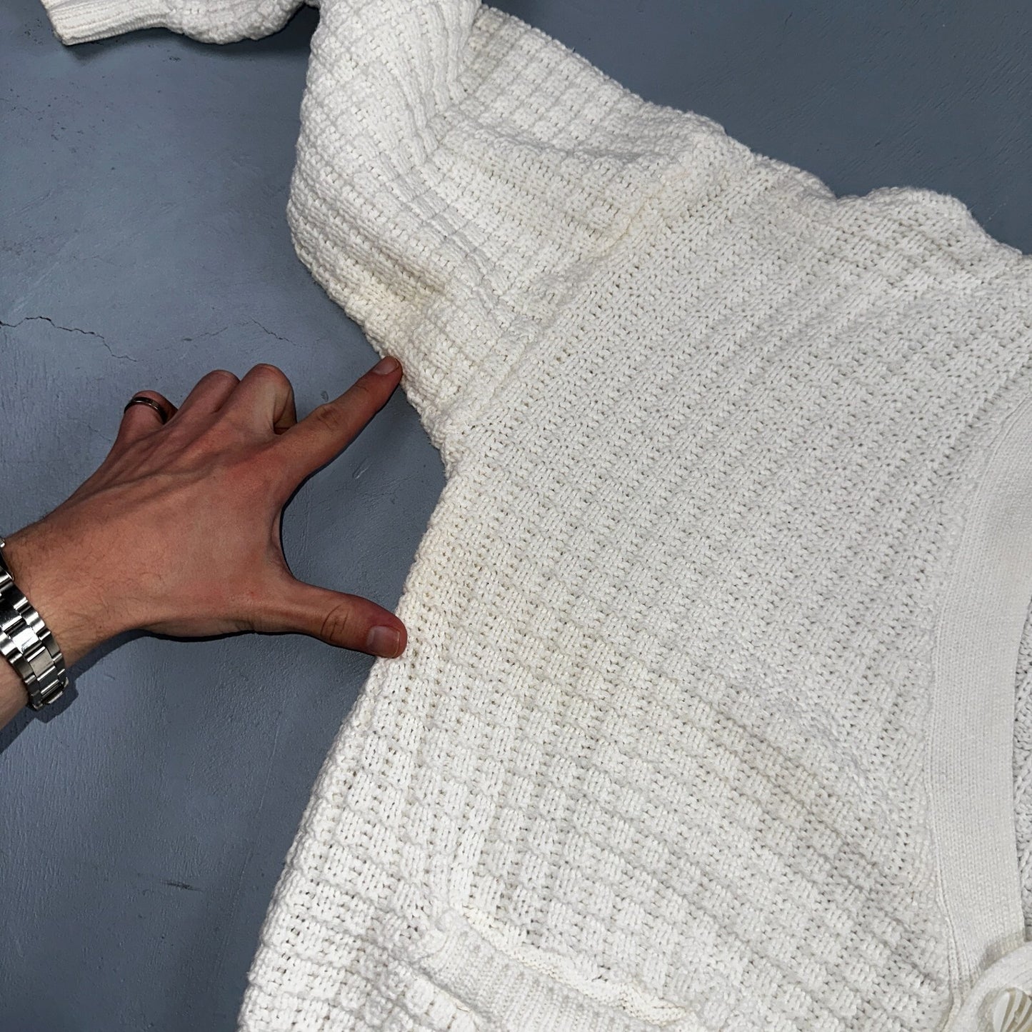 John Ashford USA VTG Sweater Mens Large Cardigan Button Front White Grandpa Core