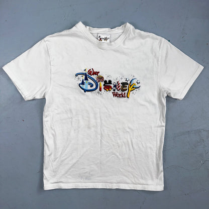 Disney World Character Spellout Cartoon VTG T Shirt Y2K Embroidery Rare Cool