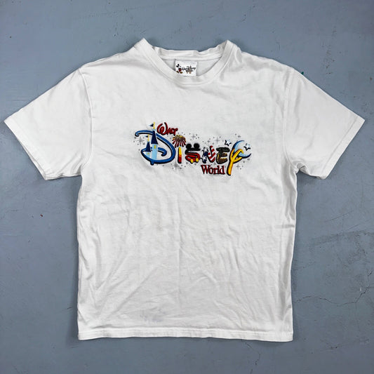Disney World Character Spellout Cartoon VTG T Shirt Y2K Embroidery Rare Cool