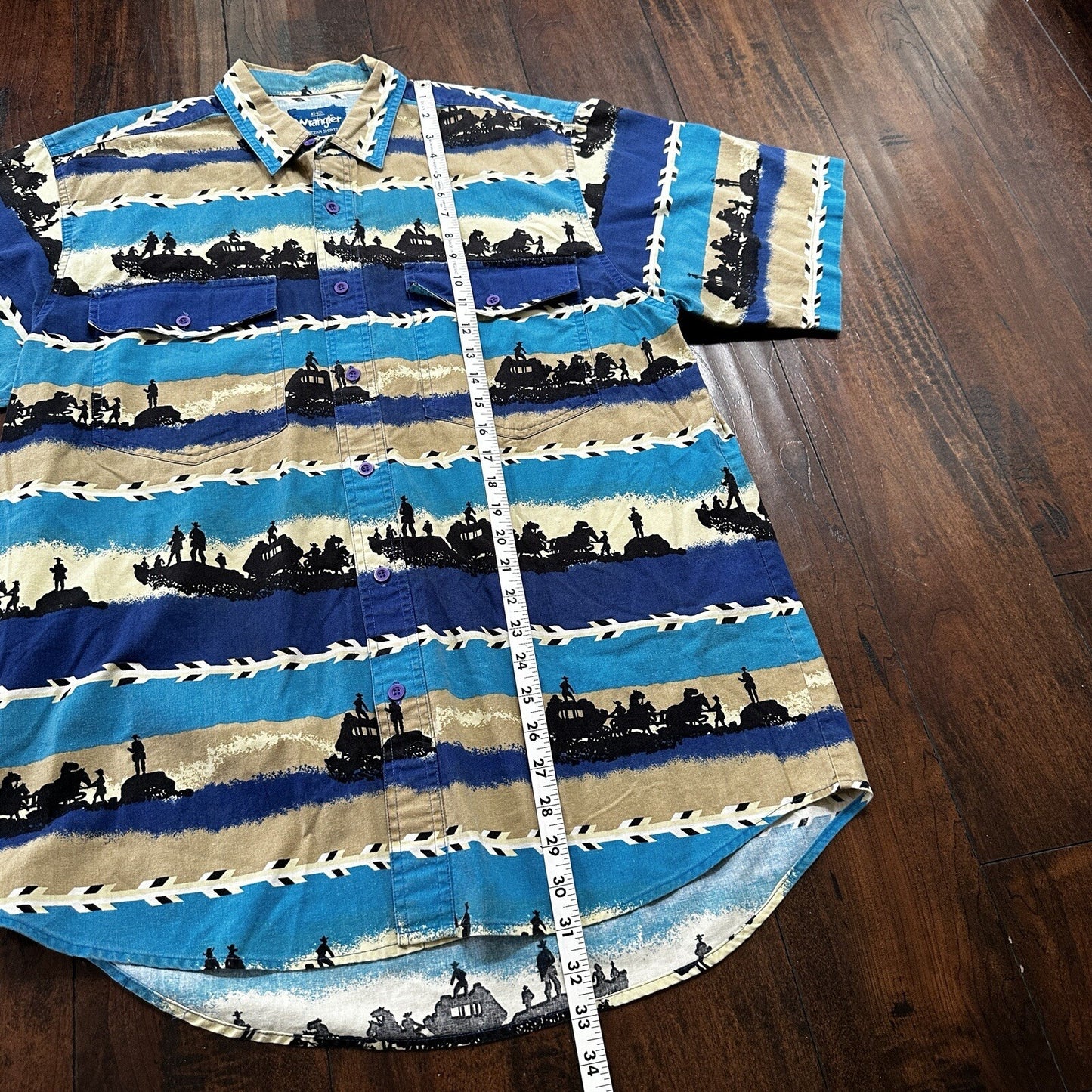 Wrangler VTG Aztec All Over Print Cowboy Cut Button Up Shirt Mens 16.5 USA