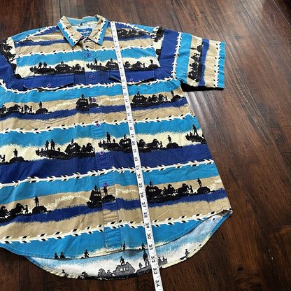 Wrangler VTG Aztec All Over Print Cowboy Cut Button Up Shirt Mens 16.5 USA
