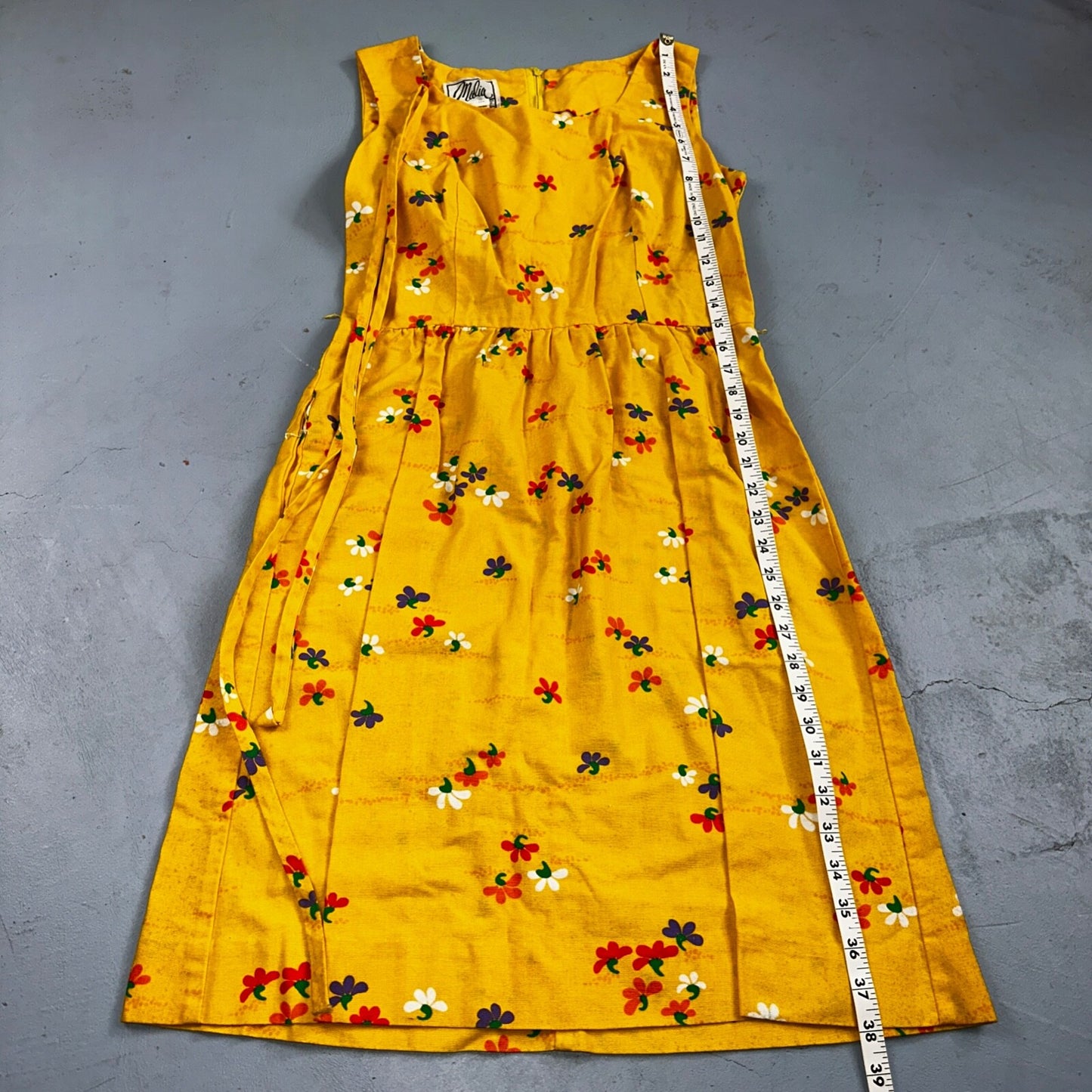 Vtg 70s Malia Honolulu Hawaiian Bright Flower Power Belted Maxi Dress Sz 14