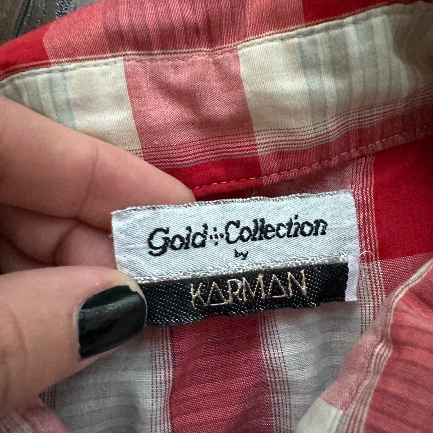 Gold Collection Karman Men's Western Shirt Pearl Snap Red USA Plaid Checker 80s