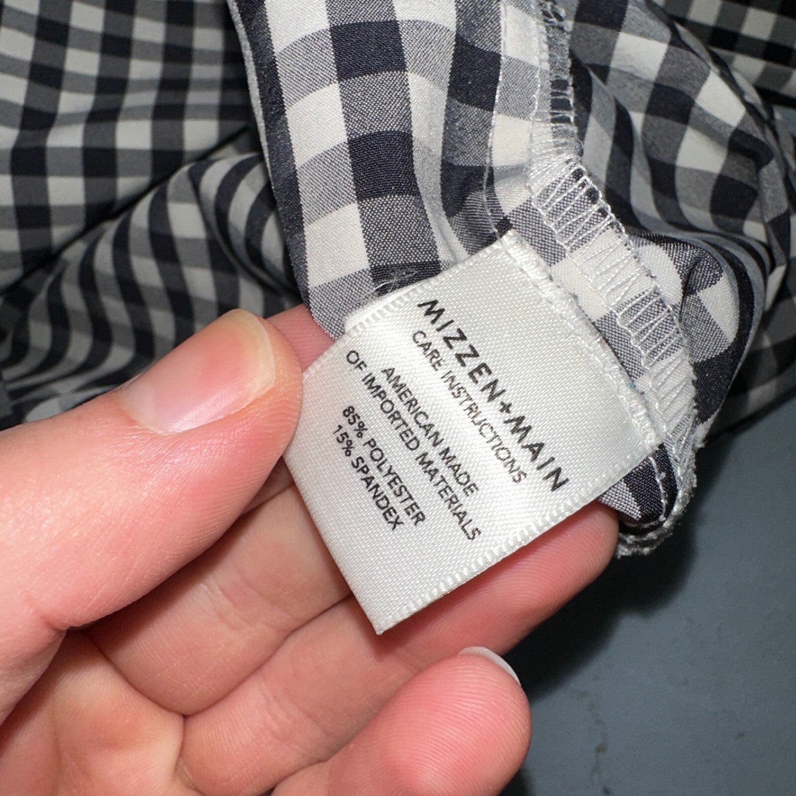 Mizzen Main Shirt Men L Black Button Performance Trim Fit Gingham Check USA