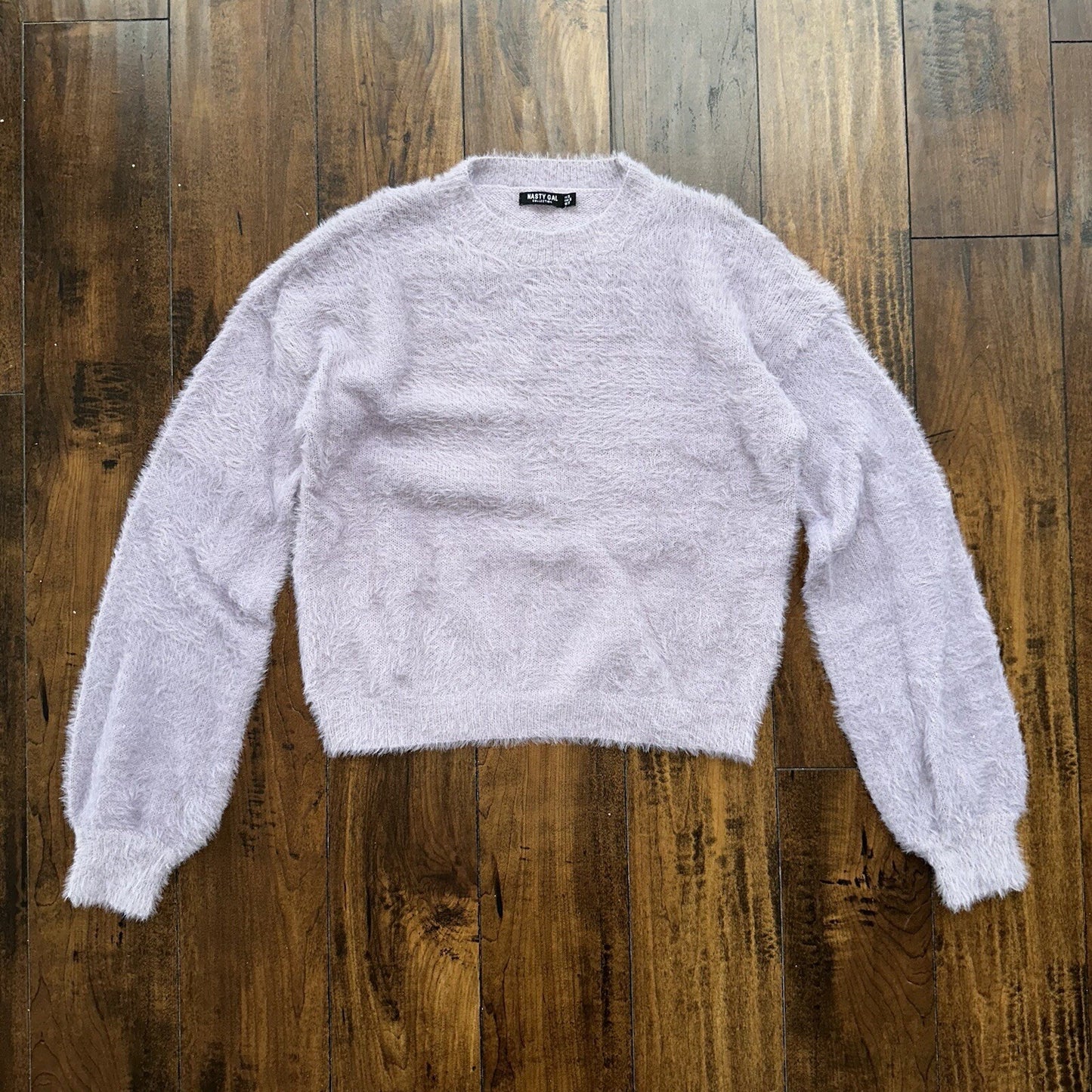 Nasty Gal Womens Fuzzy Sweater Purple Crew Neck Long Sleeve Mohair Vtg Style