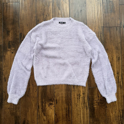 Nasty Gal Womens Fuzzy Sweater Purple Crew Neck Long Sleeve Mohair Vtg Style