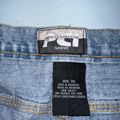 PCI PEAR CONNECTION Kenpa Blue Denim Baggy Skate Cargo Shorts Men Size 38 Y2K