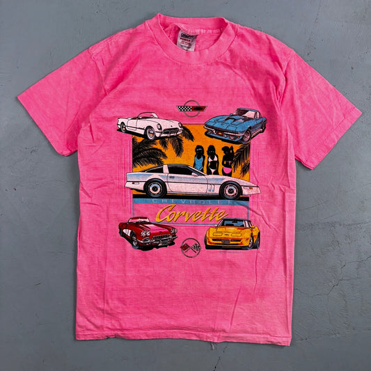 Corvette Hot Pink Oneita VTG T Shirt 80s Chevrolet Hot Girls Bikini Racing Cars