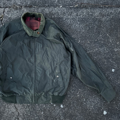 Vintage Woolrich Bomber Jacket Green USA Stained 90s Red Lining USED HEAVY