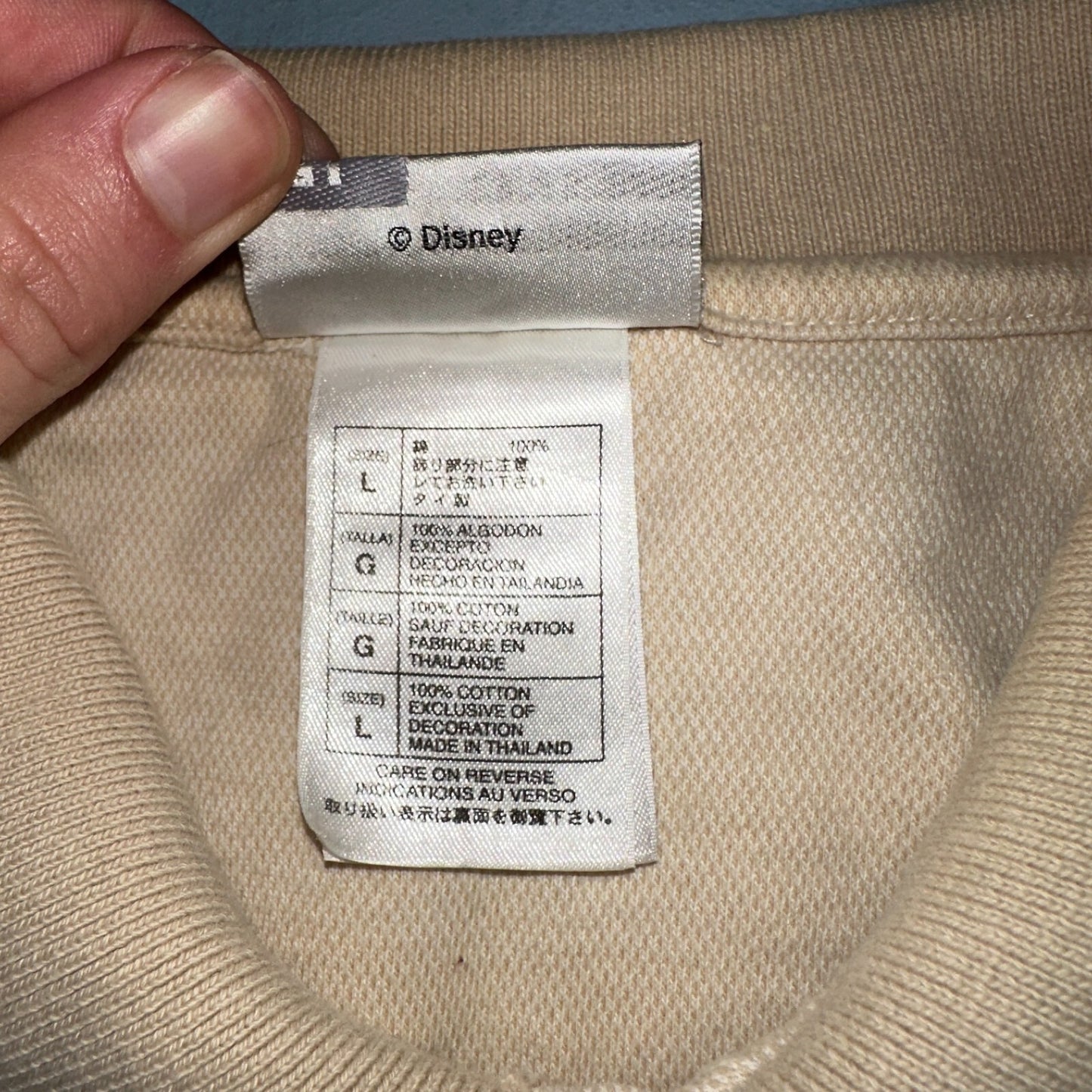 Disney Mickey Mouse Polo VTG T Shirt Disneyland Y2K Golf Cute Beige Tan Mens L