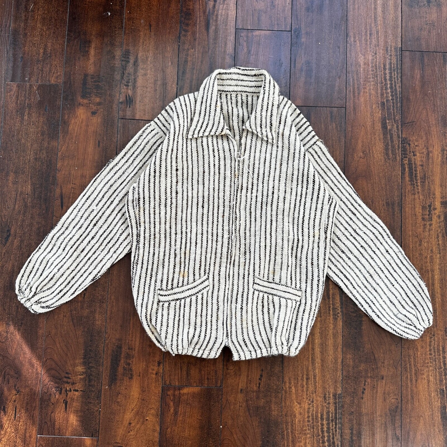 VTG 60s Sweatshirt Womens Zebra Stripe Full Zip Long Sleeve Wool 1960s Rare