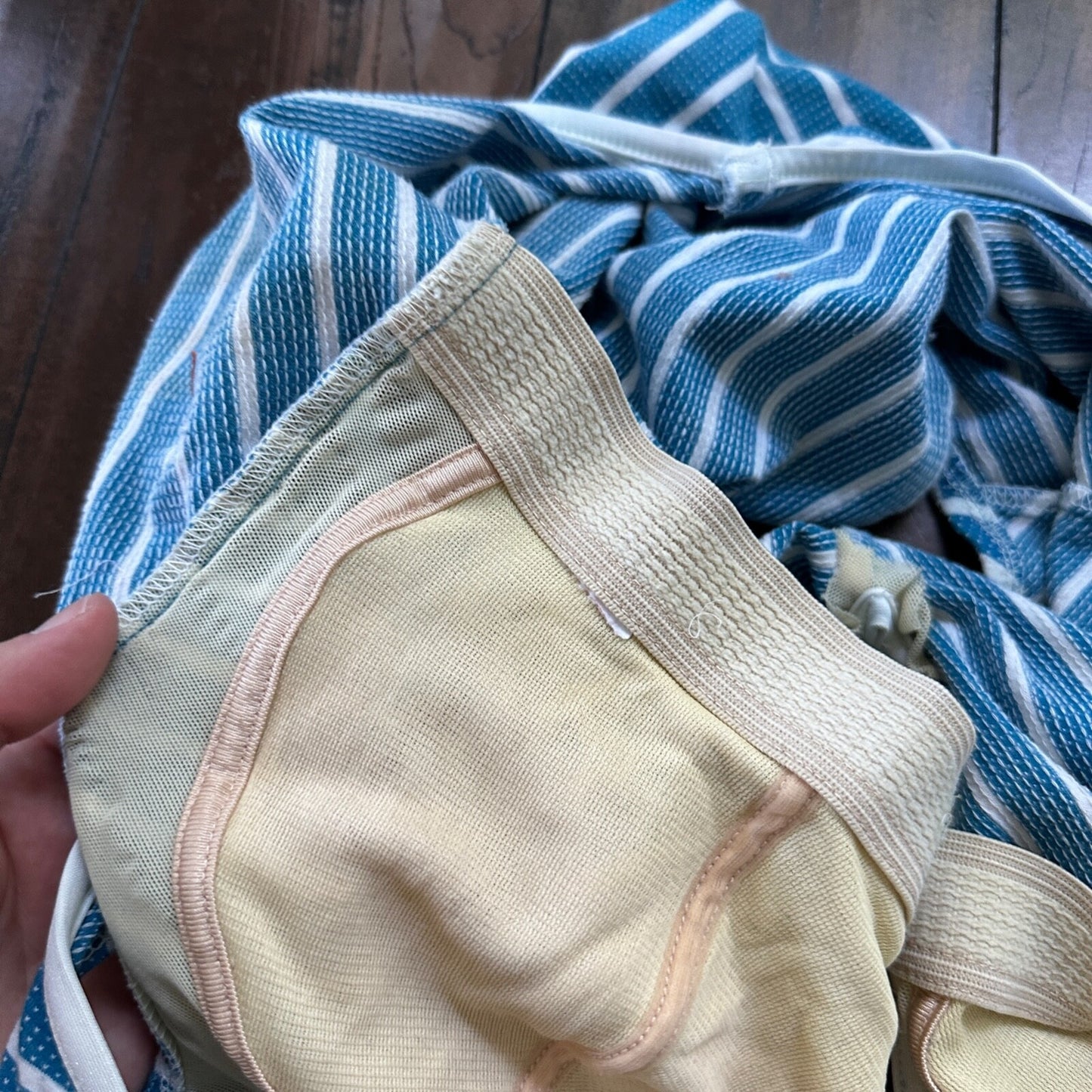 VTG 60s Bodysuit Fits Women's M Built in Bra Blue Striped Swim Rockabilly barbie