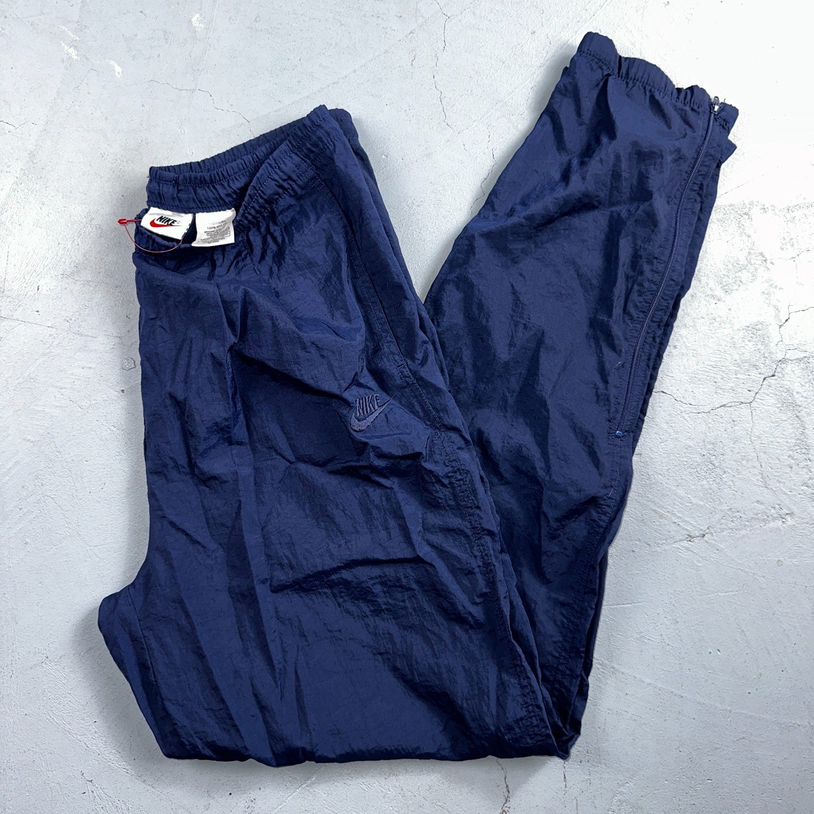 Nike VTG 90s Windbreaker Track Pants Ankle Zip Unlined Navy 1990s Essential