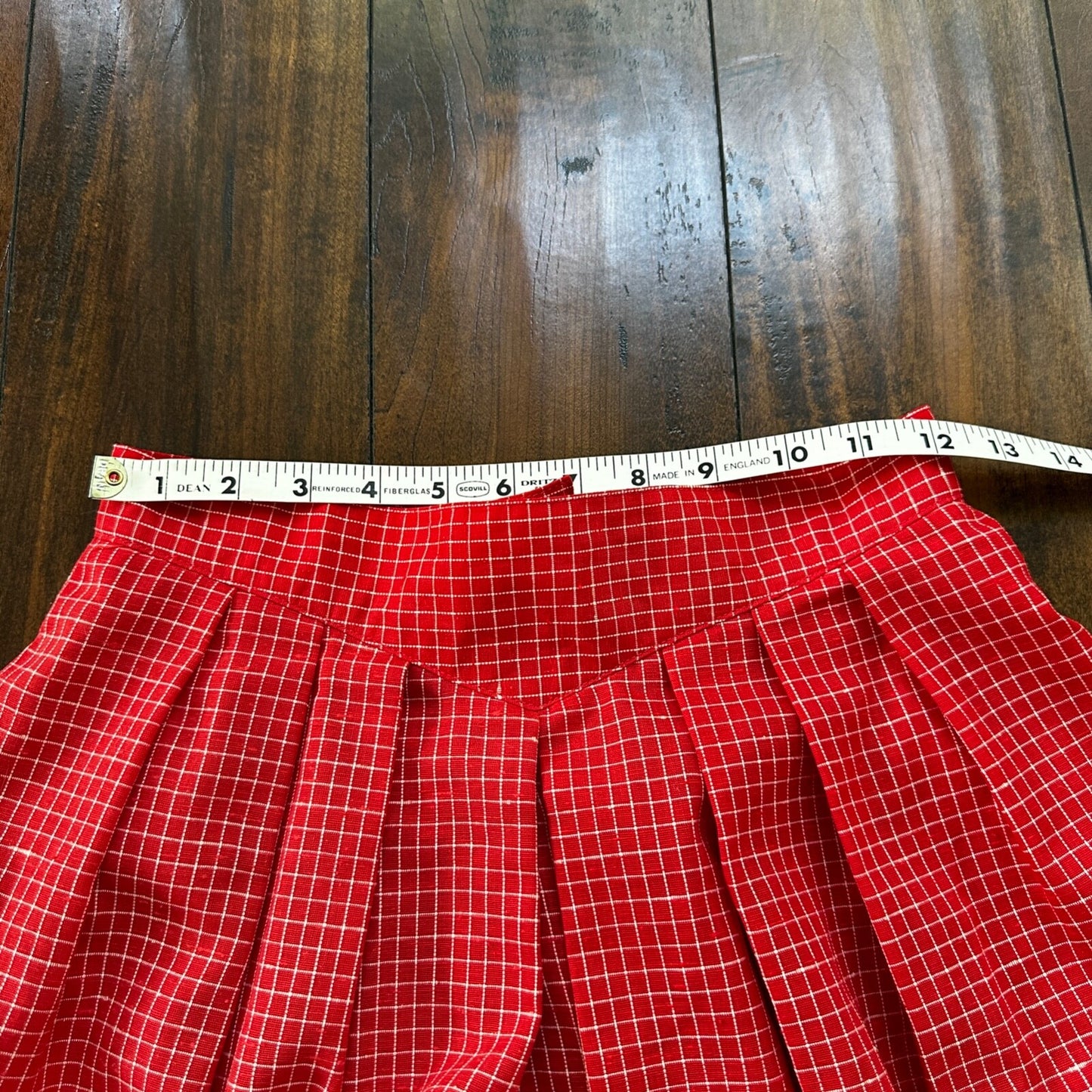 VTG College Town Red Checkered Knee To Midi Skirt Small Shorts RARE Rockabilly