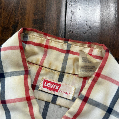 Vintage Levis Shirt Mens XL Red Blue Plaid Button Up White Tab 80s 90s 1980s