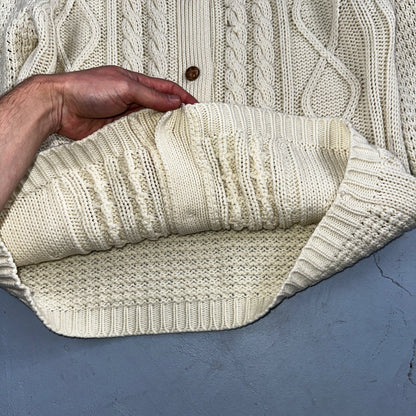 Vintage Hudson Bay Cardigan Acrylic Sweater Ivory Cable Knit Fisherman 80s Korea