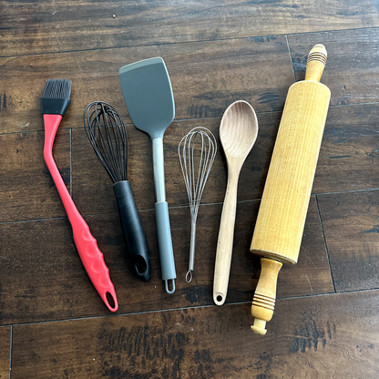 Kitchen Utensils Spatula Rolling Pin Wooden Spoon Mixing Spreading Glaze Lot Set