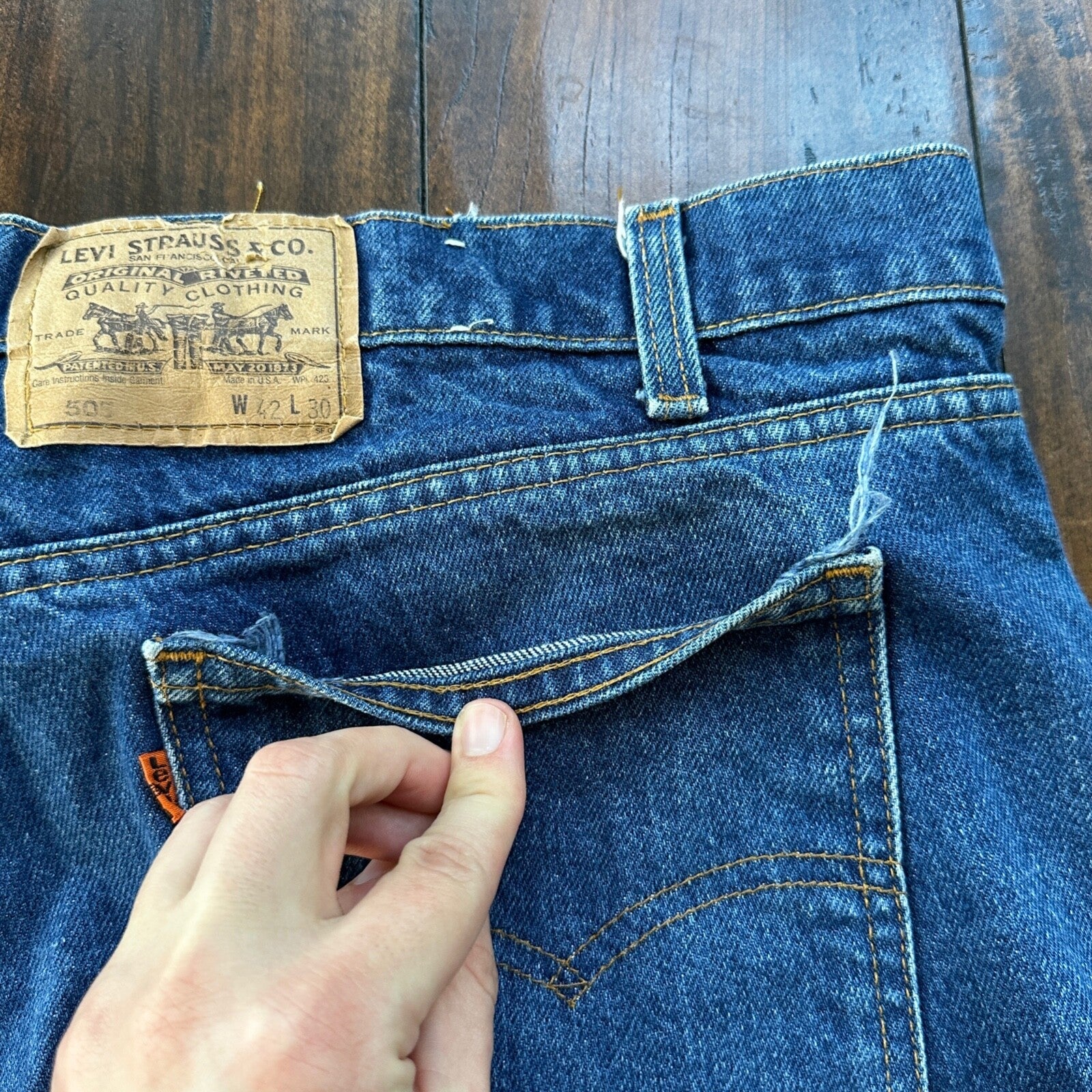 VTG Levis 505 Jeans 42x30 Orange Tab 90s 80s Made in USA 501 Tag Act 40x28