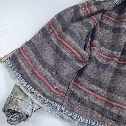 Vintage 50s 60s Hercules Blanket Lined Denim Bomber Jacket USA Coat Thrashed