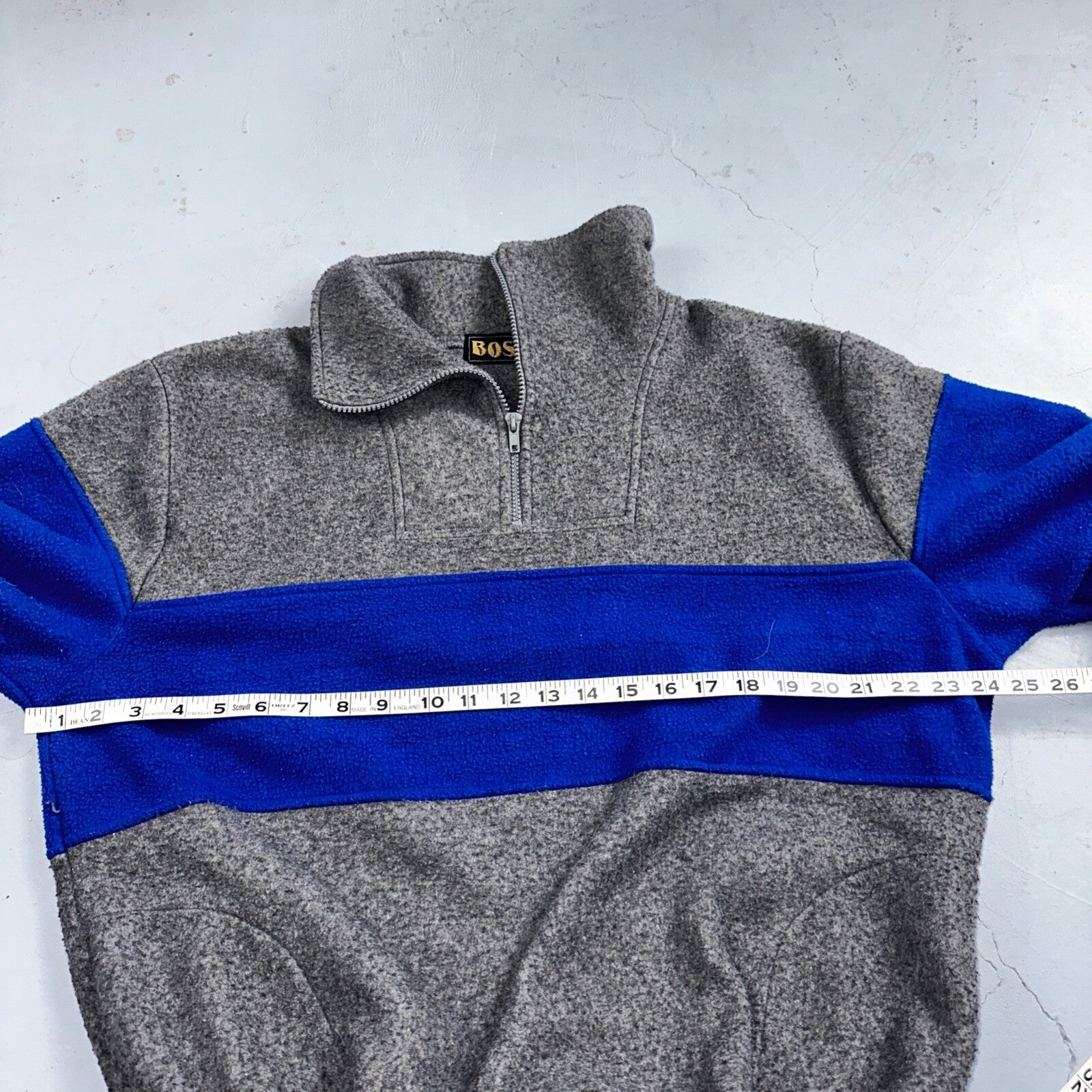 Boss 90s Quarter Zip Fleece Sweater Sweatshirt Jumper Grey Blue 1990s VTG Cool