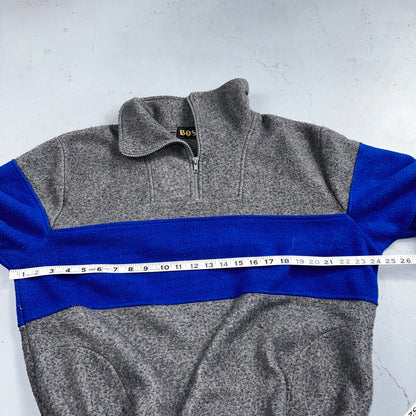 Boss 90s Quarter Zip Fleece Sweater Sweatshirt Jumper Grey Blue 1990s VTG Cool