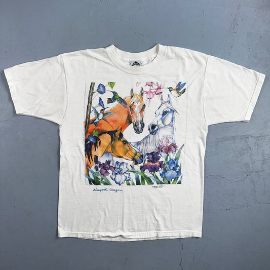 Abstract Horses VTG T Shirt Barbra Wallace Dolphins Newport Oregon Country Art